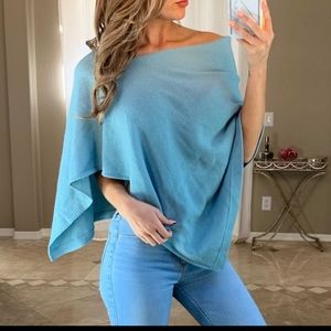 Jigsaw Virgin Wool Cashmere Light Blue Knit Poncho